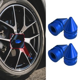 QZTYTY 4PCS Car Tire Valve Caps, Air Valve Covers, Spike Aluminium Alloy Auto Air Pressure Stem Caps, Universal Waterproof Air Caps Car Accessories for SUVs Trucks Motorcycles (Blue)