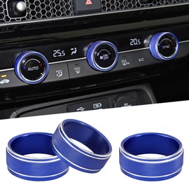 TOMALL 3 Pcs Aluminum AC Climate Knob Covers Compatible with Honda 11th Accord Civic, for 6th CR-V HR-V Centre Console Trim Air Conditioning Switch Button Ring Car Interior Decor Accessories (Blue)