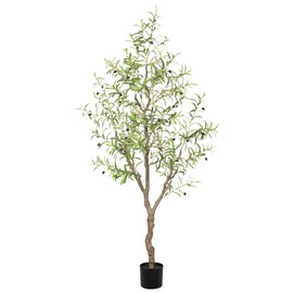 LYERSE Olive Trees Artificial Indoor - Faux Olive Tree 6ft - Fake Olive Tree with Olive Branches and Lifelike Fruits - Artificial Olive Tree for Modern Home Office House Living Room Decor Indoor