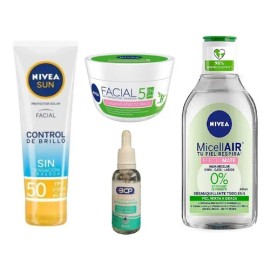 Kit Protector Solar, Agua Micelar, Crema Facial Mate Y Suero