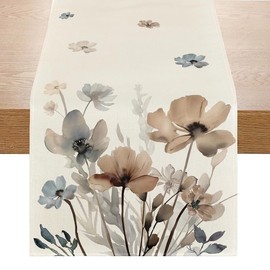 Avoik Mode Blumen Tischläufer Sommer Mohnblumen Herbst Tischläufer Frühling Küche Esstisch Dekoration für Drinnen Draußen Urlaub Party Wohnzimmer Dekor 33 x 180 cm, Braun
