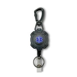 EMS, EMT, Paramedic/Medic Heavy Duty Medical Badge Reel Star of Life. 360° Swivel Carabiner Clip. 32.5” Steel Cable/Rope with Key Ring & ID Strap. 8 oz Weight
