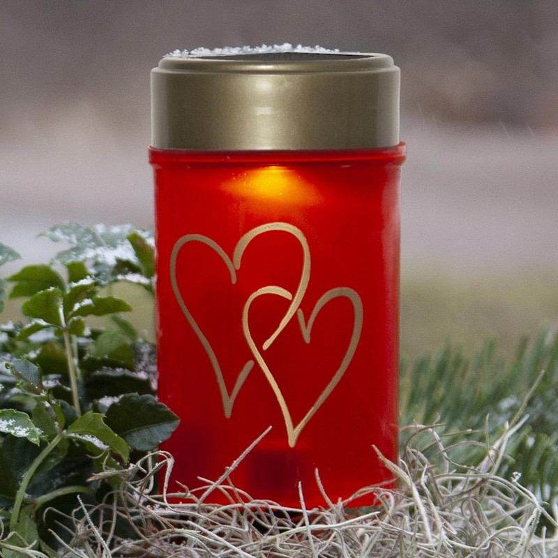 Star Solar LED Grave Light "Heart", Red/Gold, Height 12 cm,