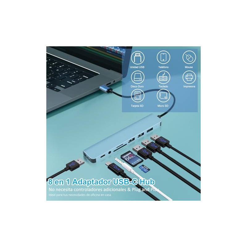 HeiLuon Hub USB C 8 en 1,USB 3.0 con Jack