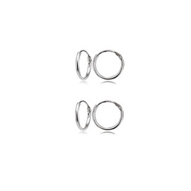 Sterling Silver Small Endless 12mm Round Unisex Cartilage Hoop Earrings for Women Men, Set of 2 Pairs
