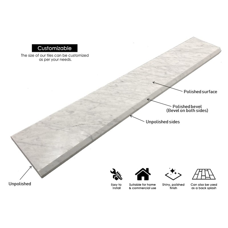 Tenedos Carrara Marble Doorway Floor Transition Tile Threshold (Marble Saddle)