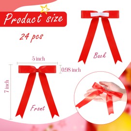 Riceshoot 24 Pcs Satin Ribbon Bows 5''x7'' Self Adhesive Satin Bows for Gift Wrapping Premade Ribbon Bows with Double Sided Tape for Crafts Baby Shower Wedding Birthday Christmas Gift Wrap(Red)