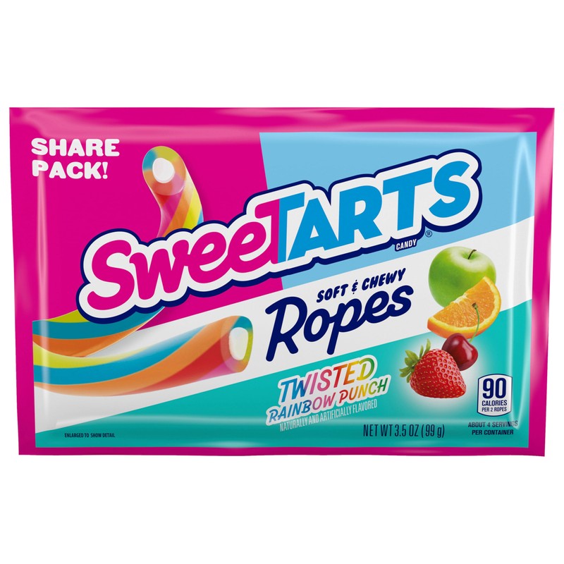 SweeTARTS Ropes, Candy, Twisted Rainbow Punch, Soft and Chewy, 3.5