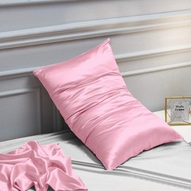 NTBAY 2 Pack Silk Satin Pillowcases for Hair and Skin, Luxury and Silky Standard Pillowcases with Envelope Closure, 40 x 80 cm, Pink