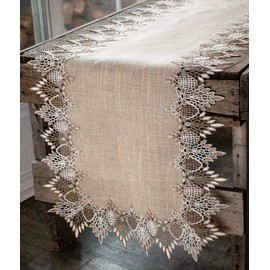 Neutral Earth Tones Lace Table Runner, Dresser Scarf, Coffee Table Runner, Brown Farmhouse Style (16Wx 54L)