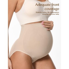 HOFISH Damen Umstandsunterwäsche, hochgeschnitten, nahtlos und stützend, Schwangerschaftsformwäsche über dem Bauch, 2er-Pack, Schwarz und Beige, Größe XL