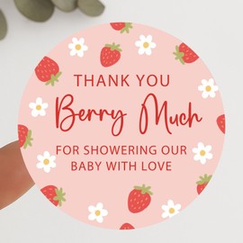 120 X Strawberry Baby Shower Sticker, Pink Red Berry Sweet Baby Party Favor Label, Thank You Berry Much Baby Sprinkle Favor, Baby Shower Favor, 1.6inch