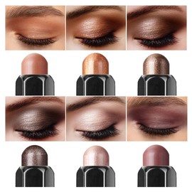 LUXAZA 6 PCS Brown Neutral Metallic Eyeshadow Stick Set, Champagne Cream Eye Shadow Pencil Crayon Brightener Highlighter Makeup Stick Kit, Hypoallergenic Waterproof Shimmer Eyeliner Make Up