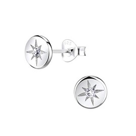 Northern Star Disk Crystal CZ Sterling Silver Stud Earrings 7mm