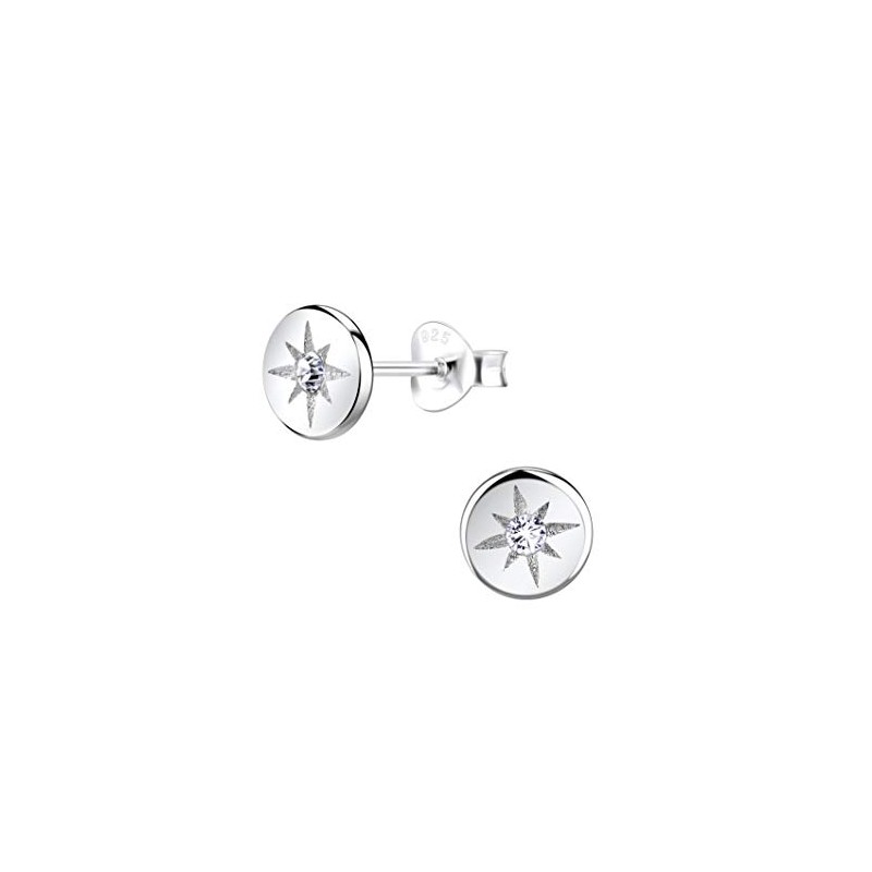 Northern Star Disk Crystal CZ Sterling Silver Stud Earrings 7mm