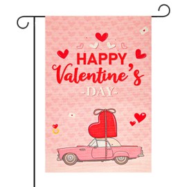 Valentine's Day Flag, 12x28 Inch Garden Flag Valentines Heart Garden Flag Valentine's Banner Valentine's Day Yard Flag for Outside Love Heart Car Anniversary Wedding