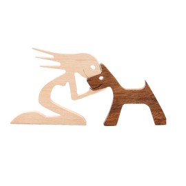 AIMALL Handmade Wooden Statue, Sitting Woman and Dog, Carved Wood Decor Craft, 7.5x5x0.4 Inches, Natural Wood Colour, Rustic Home Decoration