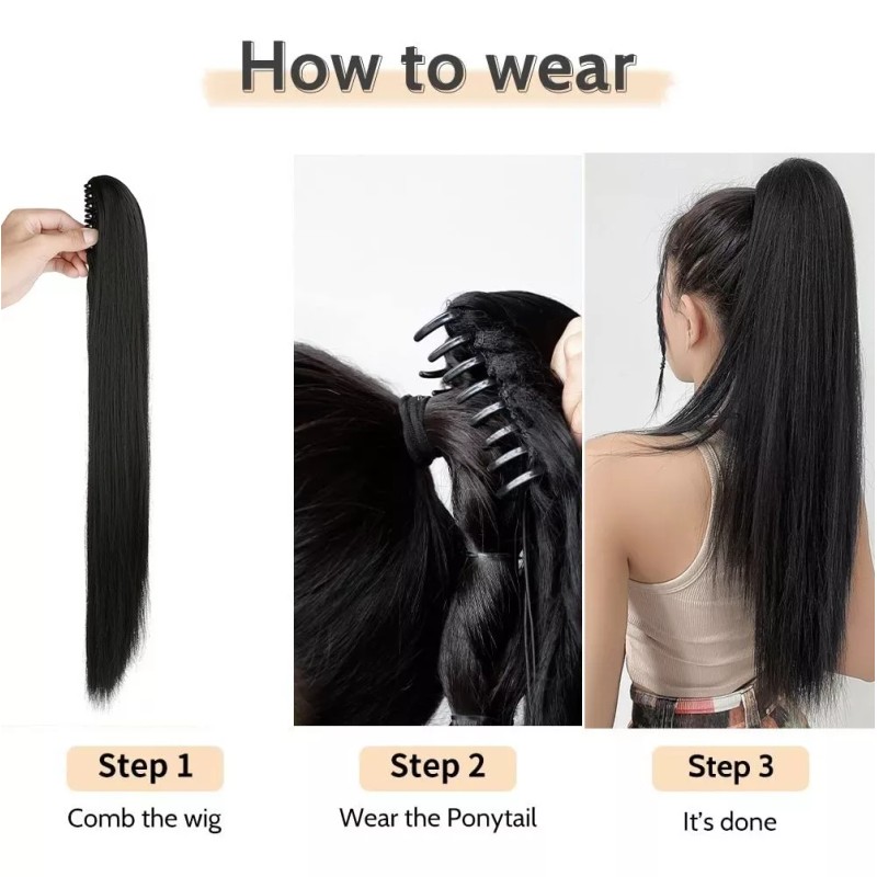 Felendy Extensiones De Cola De Caballo Clip Garra Recta 21