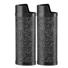 2 Pcs Lighter Case Zinc Alloy Vintage Floral Stamped Classical Elegant Lighter Sleeve Cover Black