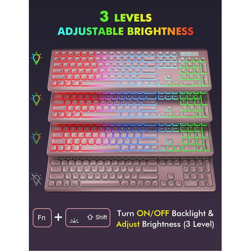 Wireless Keyboard and Mouse Combo - RGB Backlit, Rechargeable &