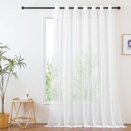 PONY DANCE Extra Wide White Voile Curtain 100 x 84 Inches for Room Divider, Semi Transparent Window Net Curtain Eyelet Top Super Soft Window Treatment Privacy Protected Sheer Panel, 1 panel