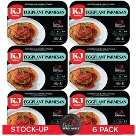 KJ Poultry Kosher Parve Ready Meals - Eggplant Parmesan, MRE Meals Ready to Eat (6 Pack) Prepared Entree Fully Cooked, Shelf Stable Microwave Dinner - Travel, Military, Camping, Emergency Survival