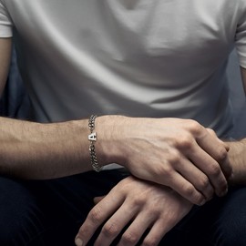 GIFT4U Men's Bracelet with Letters, Gifts for Men Silver Curb Chain Bracelets Men Women Stainless Steel Bracelet Birthday Gifts for Boyfriend Teenager, Stainless Steel, No gemstone