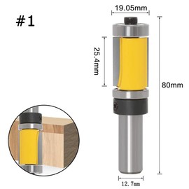 Bestgle Trimmer Bit Joint Pay Bit 2 Bearing Carbide Trimmer Router Bit 0.5 inch (12.7 mm) Shaft Diameter Trimmer Accessory Guide with Bearing, Straight Bit Set for Woodworking Router Bits