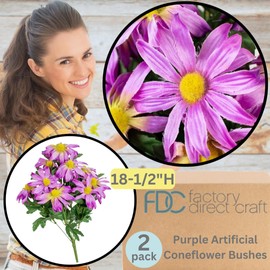 Factory Direct Craft Group of 2 Purple Artificial Coneflower Bushes for Spring Decorating and Summer Displays (18-1/2 Inches High)