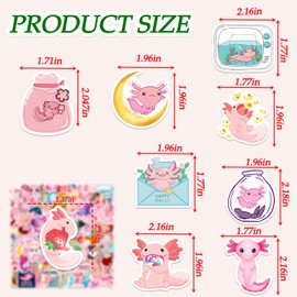 100 Pcs Cute Axolotl Stickers Kawaii Axolotl Sticker Pink Animal Vinyl Waterproof Stickes for Water Bottles Laptop Skateboard Luggage Computer Stickerss