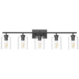 Aipsun 5 Lights Black Vanity Lights Fixtures Over Mirror with Clear Glass Shades Industrial Wall Light Fixture for Bathroom(Exclude Bulb)