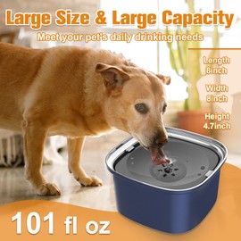 Decflow 3L Dog Water Bowl Stainless Steel Slow Drinking Dog Bowl with Lid, No Spill Water Bowl for Large Dogs Splash Proof Vehicle Carried Travel Pet Water Bowl Dispenser for Messy Drinkers, Deep Blue
