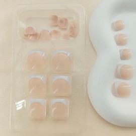 Fake Toe Nails Short Toe Nail Press ons Square White Press on Toenails French Tip Glitter Acrylic Toenails Glossy White Toe Nail Tips Glue on Toenails for Women Girls 24 Pcs