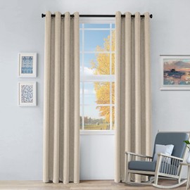 Superior Blackout Curtains, Insulated, Sun Blocking Curtain for Bedroom, Farmhouse, Living Room Window, Thermal Woven, Senna Collection, Set of 2 Panels, 6 Grommets, 52" x 108", Beige