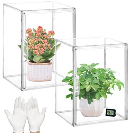 2 Pcs Mini Greenhouse for Indoor Clear Portable Tabletop Greenhouse with Magnetic Door Stackable Waterproof Small Plant Tent for Indoor Plants Growing & Seed Starting 14.2×10.6×8.7 Inch
