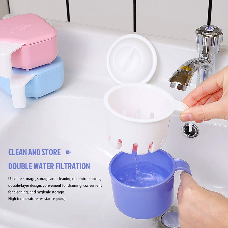 Large Denture Baths Cup, False Teeth Bath Cup with Strainer