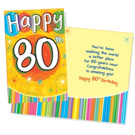 Chuck's Card-O-Rama 80th Birthday Card - Excellent Card Stock, Envelope Included - 5" x 7.75" - YOU SAVE $1.50 - Packaged in Extra Sturdy Mailer - 88089