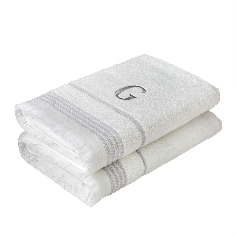 SKL Home Casual Monogram Bath Towel, G, 28x54, White