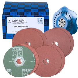 PFERD COMBICLICK 42098001 Fibre Disc Set, 9 Pieces / Corundum Diameter 125 mm A36, 60, 80, 120 Including Support Plate / 42098001 - for Universal Applications with Angle Grinder