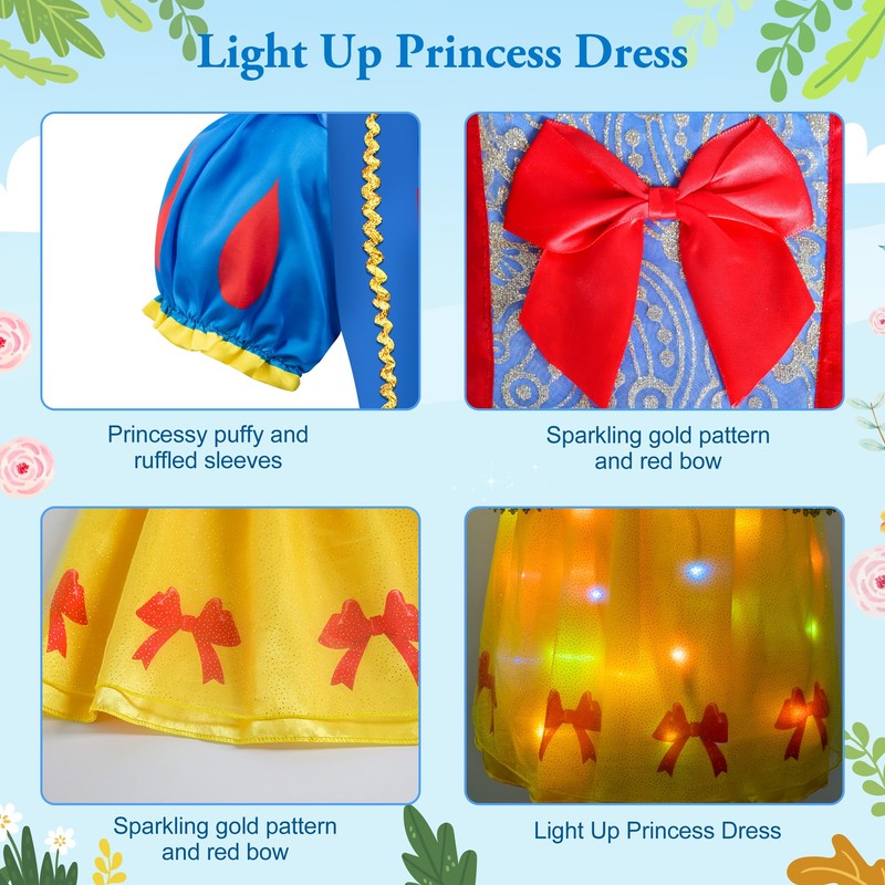 Meland Princess Dress Up Clothes for Girls, Light Up Snow