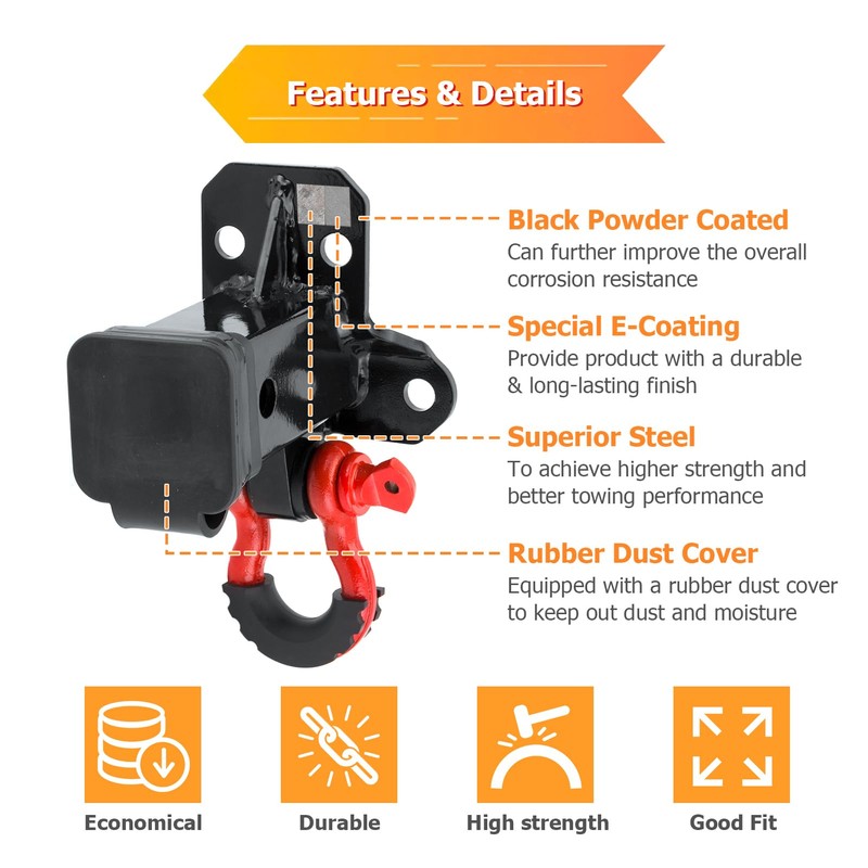 WeiSen 2" Rear Towing Trailer Receiver Hitch with 3/4" D-ring