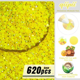 qiipii 620PCS 6mm Lemon Yellow AB Resin Rhinestones Citrine AB Flatback Jelly Resin Stones Bulk SS30 Non-Hotfix Diamonds Gems Charms for Nails Face Eyes Makeup Tumblers Bottle DIY Crafts Shoes Clothes