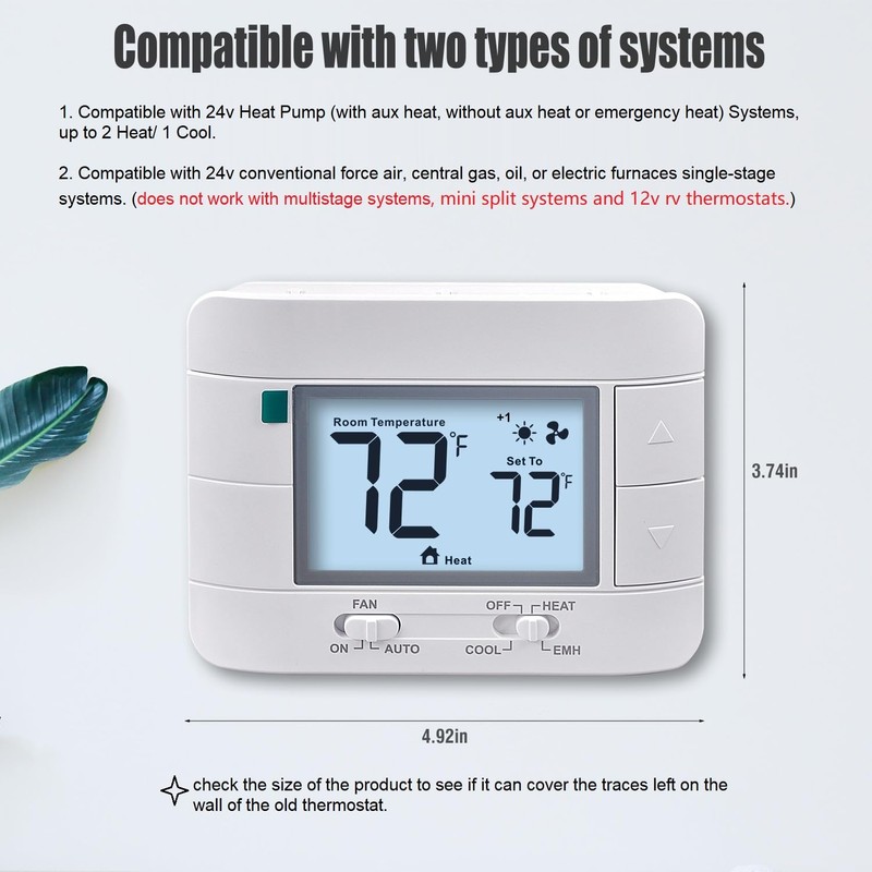 Aowel 2 Heat/ 1 Cool Non-Programmable Thermostat for Home Heat