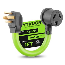 14-30P Male to 10-30R Female Dryer Outlet Adapter Cord, 4-Prong Dryer Outlet Adapter for Old Clothes Dryer Converter, Heavy Duty STW 10 AWG (1 FT, 30A, 250V, Green,ETL Listed