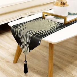 Jiino Modern Table Runners 98 Inches Long Black, Luxury Geometric Embroidery Pattern Table Runner with Tassels for Dining Party Holiday, 13x98 Inches