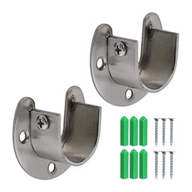 SAKURAN Flange Socket Closet Rod Support Stainless Steel U Shaped Rod Pole Clothesline with Holder Screws Rod Fixing Hardware Set of 2 25mm