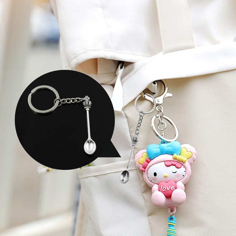 4 PCS Mini Spoon Keyring, Small Tiny Spoons, Mini Crown