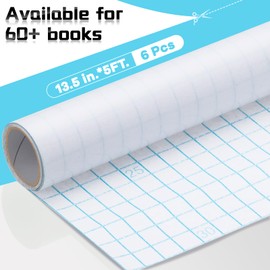 Tatuo Clear Adhesive Book Cover 13.5" x 5' Clear Contact Paper Roll Clear Adhesive Book Protector Clear Self Adhesive Protective Liner for Books Files Documents (6 Rolls)