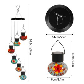 ‌Solar-Powered Hummingbird Feeder with Wind Chime Elegance – 6 Leak-Proof Glass Ports, Frosted Design & Multicolor Night Lights – Perfect Outdoor Gift for Nature Enthusiasts
