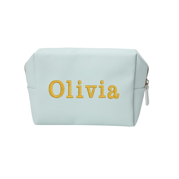 Varsany Personalised Leather Makeup Bag for Women Birthday Wedding Christmas Anniversary, Pastel Green, Square